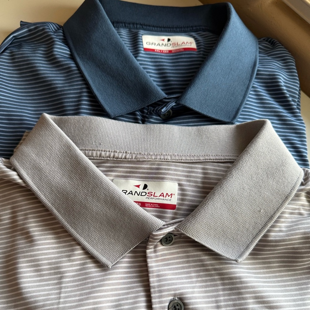 Grand Slam (2)  Striped Collared Golf Men’s Shirts - Navy and Light Gray XXL